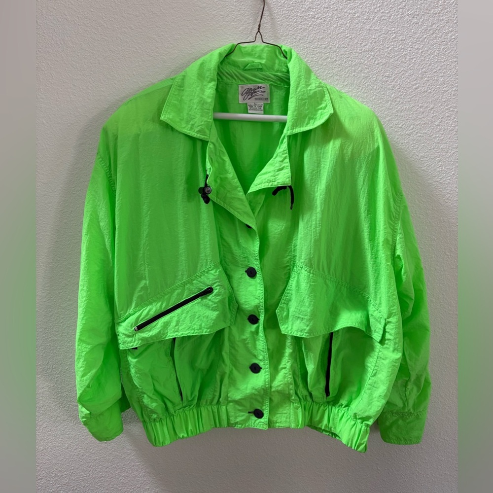 Vintage Women's Brass Plum by Nordstrom Neon Green Windbreaker Jacket Large‎